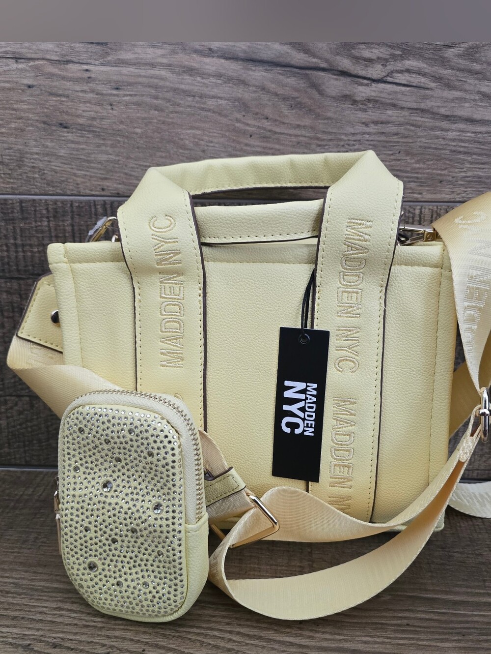 *READ DESCR. Madden NYC Double Handle Tote Crossbody Satchel Purse Butter Yellow